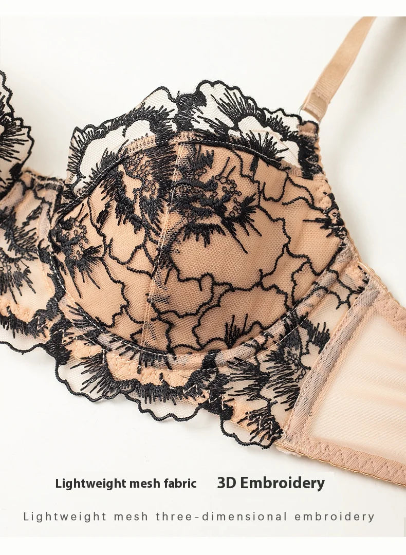Women's Embroidered Lace Push-Up Bra Set