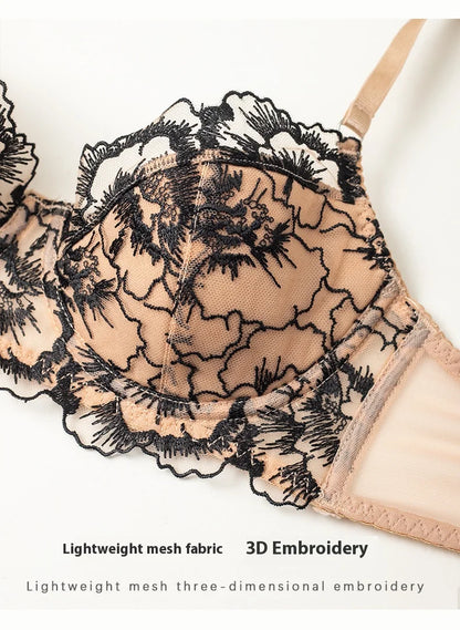 Women's Embroidered Lace Push-Up Bra Set
