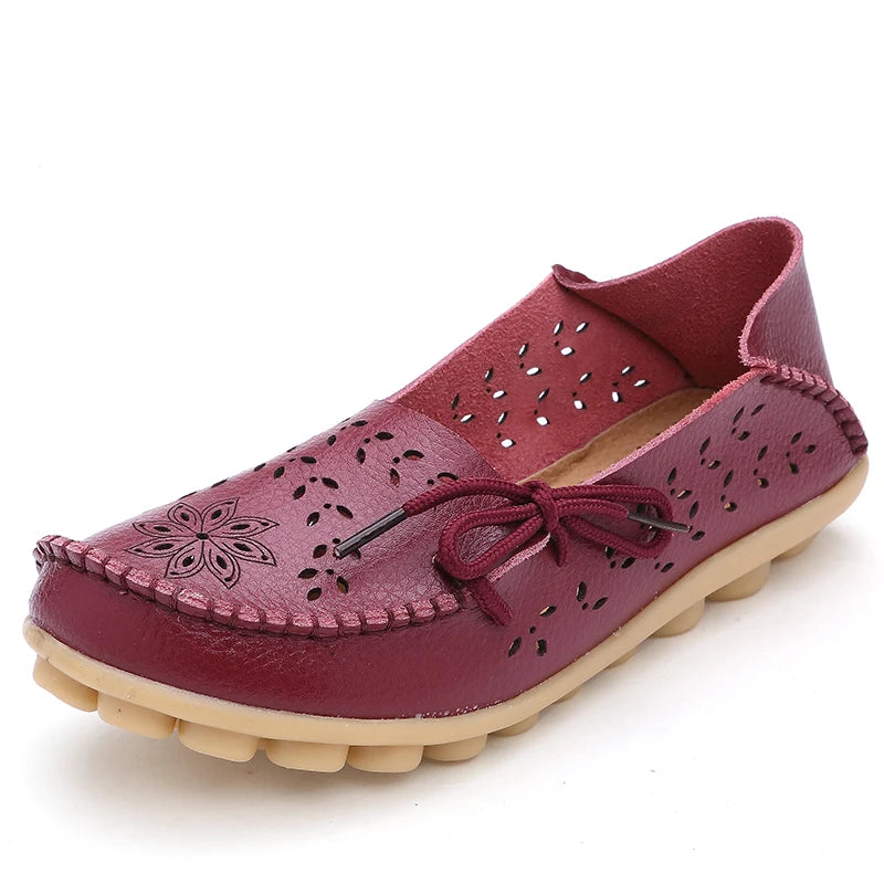Women's Leather Ballet Flats — Hollow Slip-On Ballerina Shoes