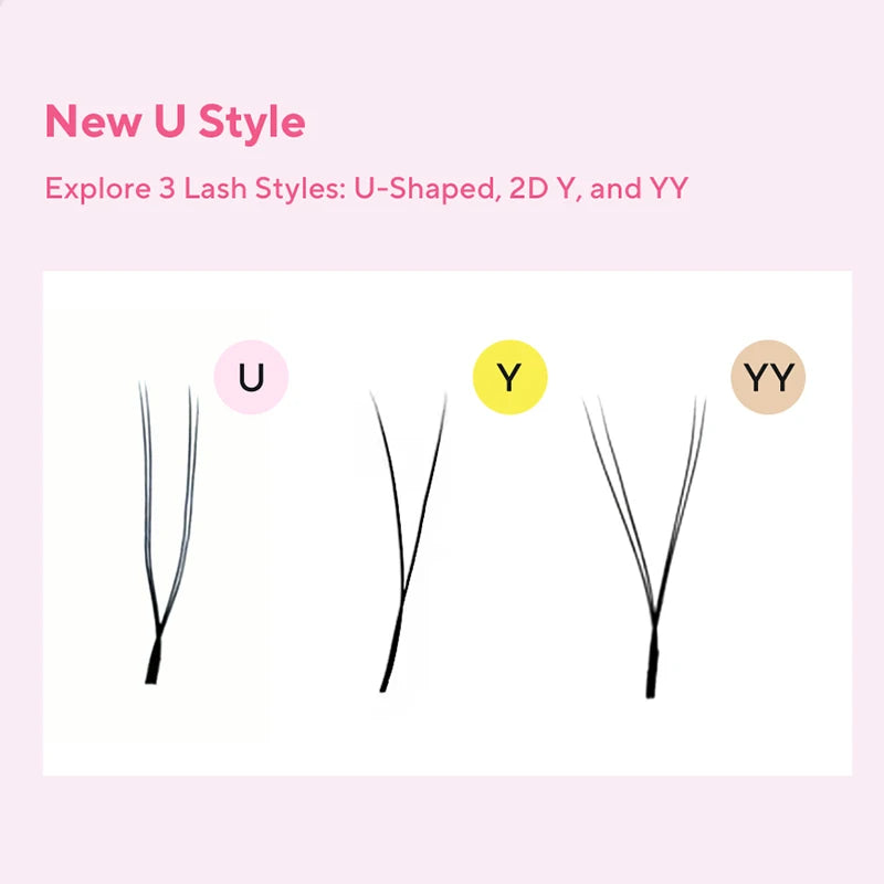 DIYDAY U-shaped Eyelash Extension Easy to Apply 3D Volume False Lashes Natural Wispy U YY Shape Faux Mink Eyelashes for Makeup