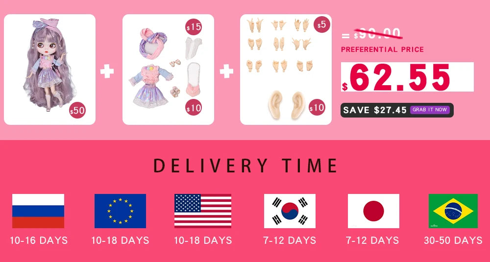 ICY DBS Blyth Doll 1/6 BJD Anime Doll Joint Body White Skin Matte Face Special Combo 30cm TOY