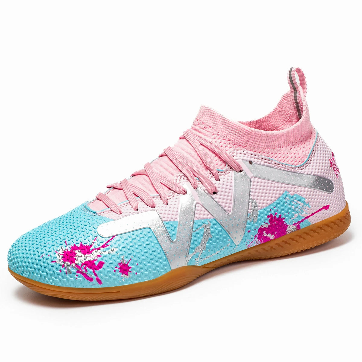 High-top Indoor Flat Soccer Shoes for Five-a-Side Training, Suitable for Both Men and Women, Featuring a Non-Slip Design.