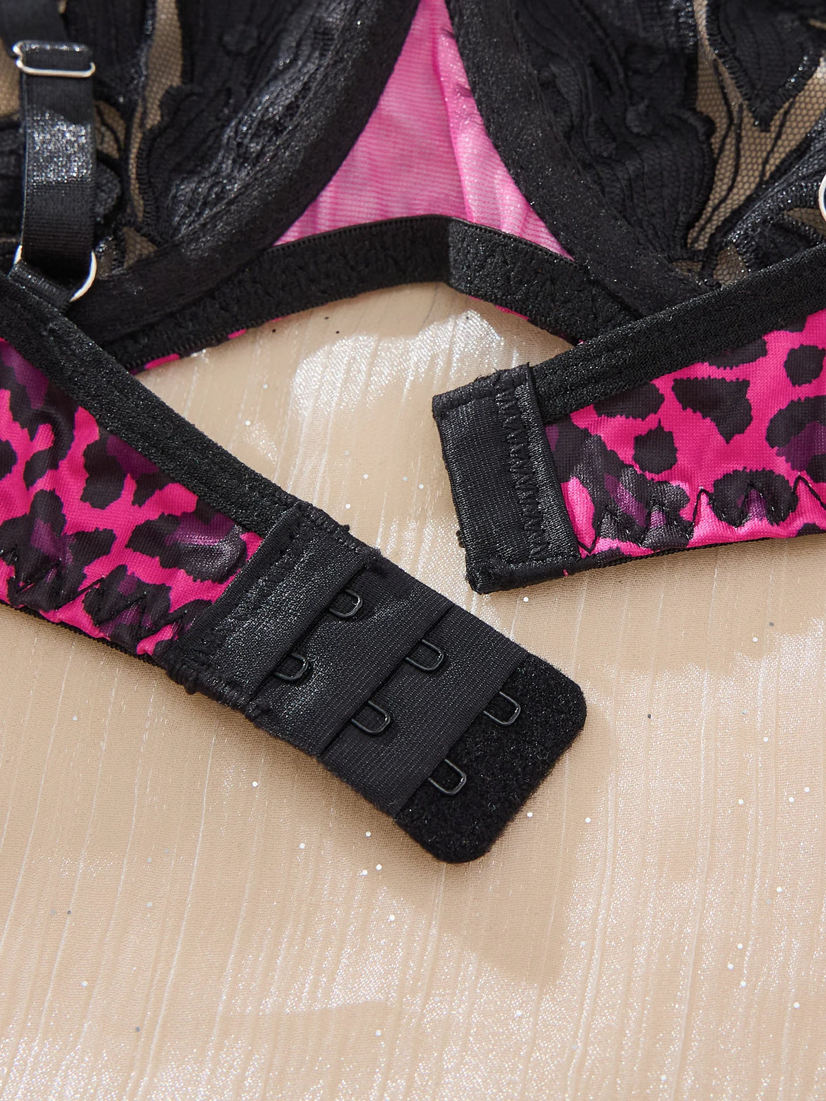 Hot Pink Leopard Floral Embroidered Bra & Thong Set