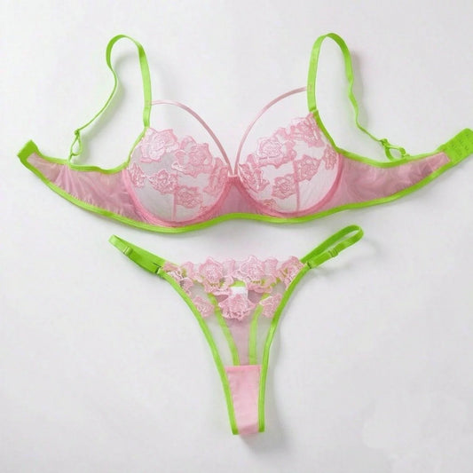 Rose Embroidered Underwire Lingerie Set