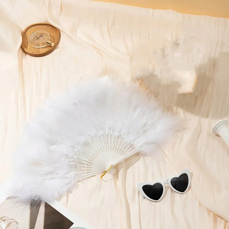 Bridal Feather Hand Fan - Elegant Wedding Accessory for Bachelorette Parties & Ceremonies - Luxe Folding Fan