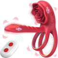 Remote Control Vibrating Cock Ring Penis Sleeve with Rose Clitoral Stimulator Penis Ring Vibrator Adult Sex Toys for Men Women