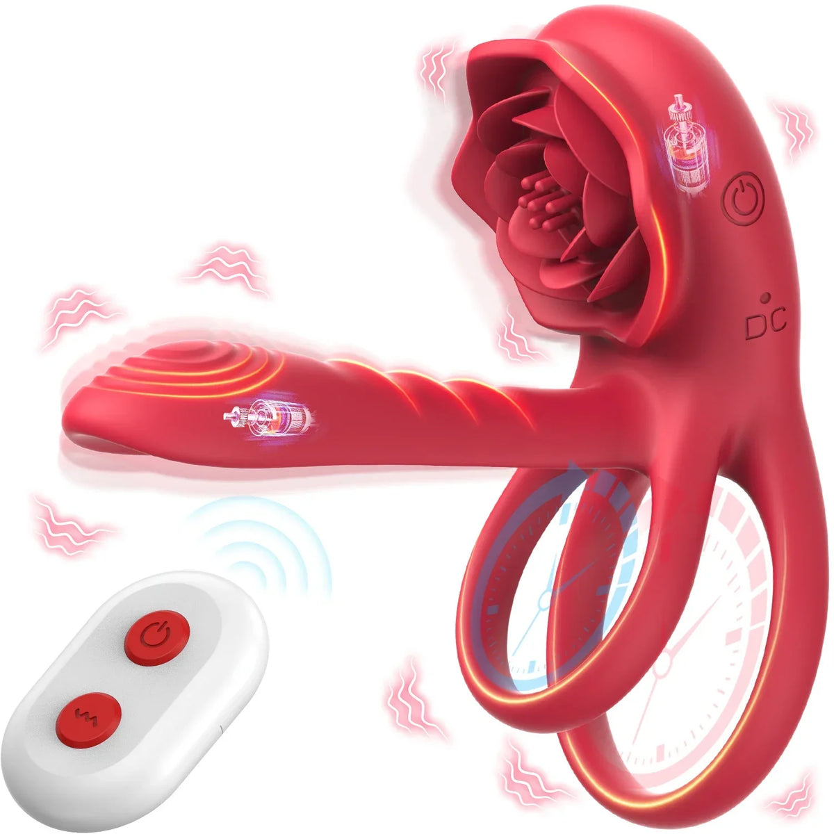 Remote Control Vibrating Cock Ring Penis Sleeve with Rose Clitoral Stimulator Penis Ring Vibrator Adult Sex Toys for Men Women