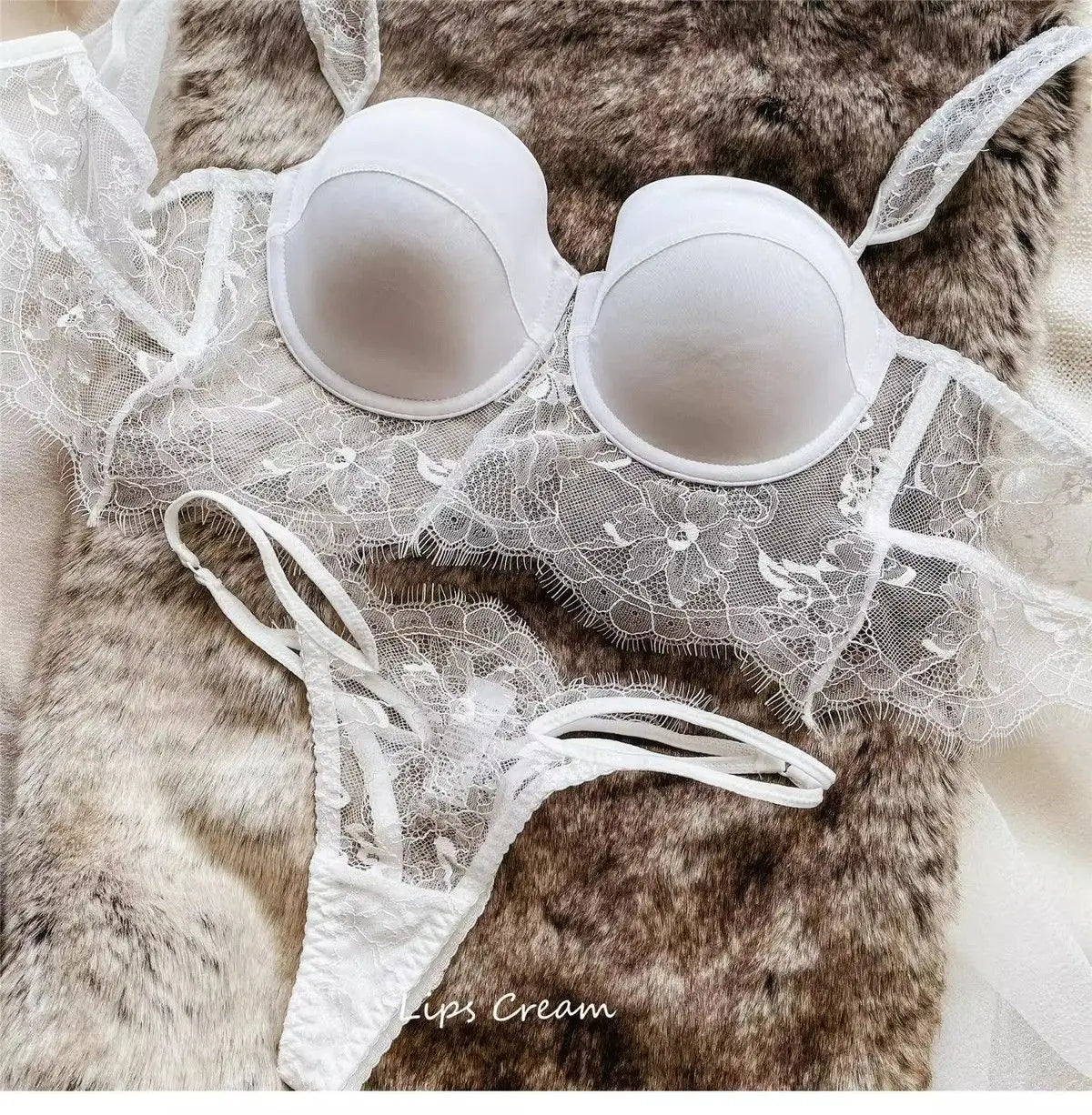 Sexy Lace Underwear Female Poly Poly Thin Soft Steel Ring up Support Anti-Sagging Collect Vice Breasts Solid Color Back Bra Set