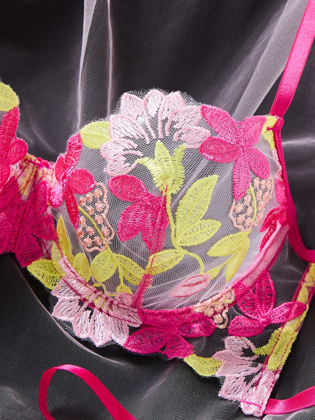 Red Multicolor Floral Embroidered Bra & Thong Set