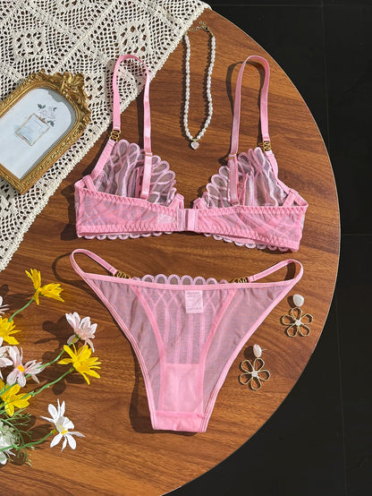 Women's Embroidered V-Neck Bra & Panty Set