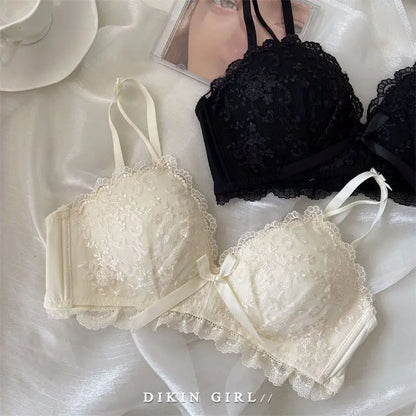 Women's Embroidered Lace Wireless Bra Set