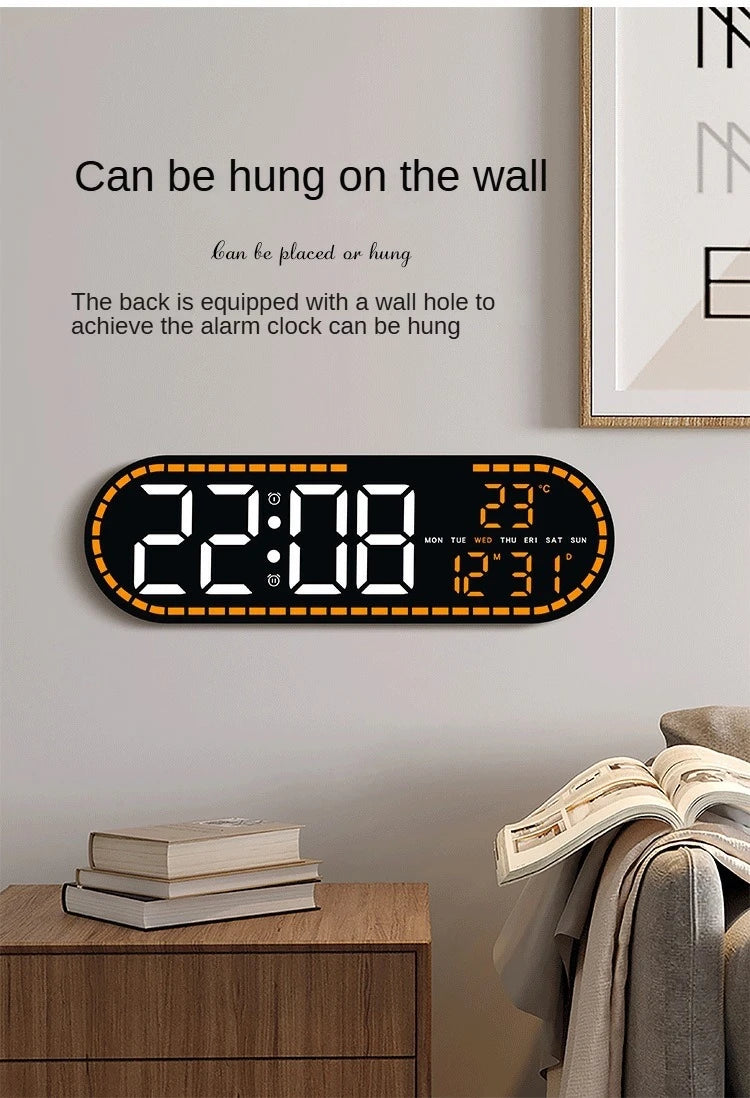 Large Digital Wall Clock Temperature and Date Week Display Electronic LED Table Alarm Clocks Brightness Adjustable 12/24H Format