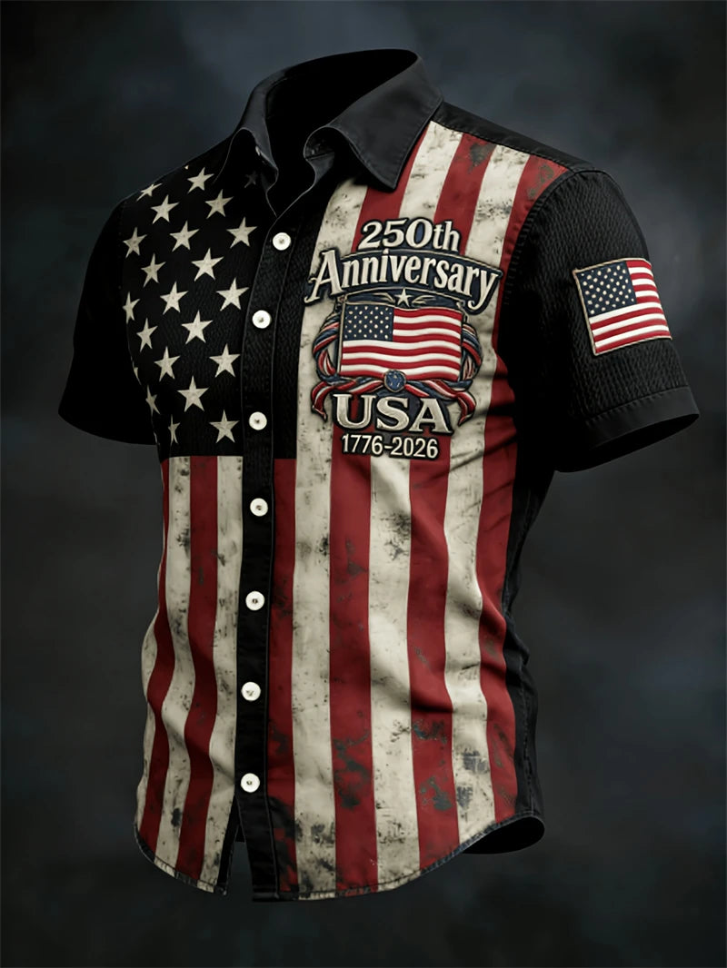 2026 New America 250th Anniversary Hawaiian Shirt Men USA Flag 1776–2026 Shirt American Independence Day Apparel Fourth Of July