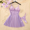 Purple Floral Embroidered Halter Nightgown