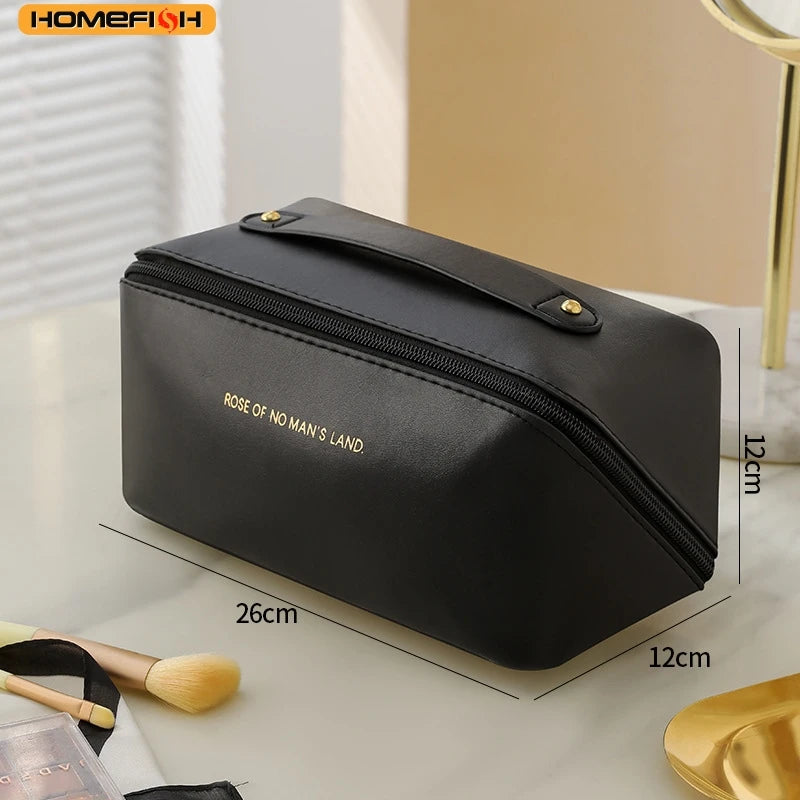 HOMEFISH Luxury Zipper Cosmetic Storage Case, Portable Travel Makeup Organizer Toiletry Bag for Women