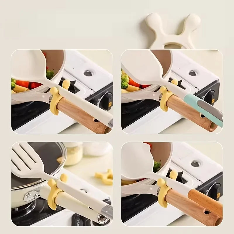 Deer Ear Pot Rack - Heat-Resistant Silicone Kitchen Utensil Holder with Non-Slip Handle, Durable Suitable for Large/Small Pots