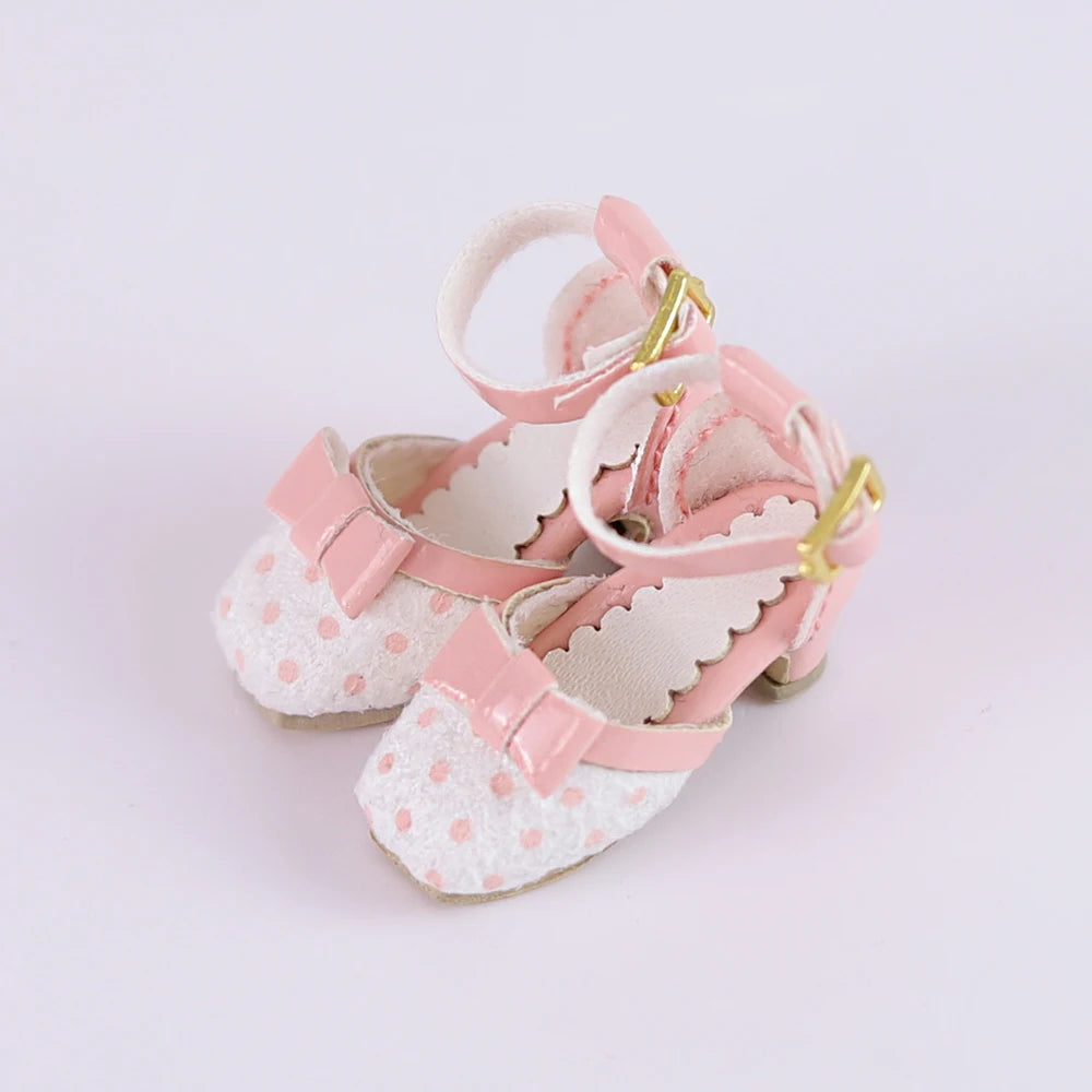 ICY DBS Blyth doll shoes polka dot elegant chunky heeled high heels toy gift