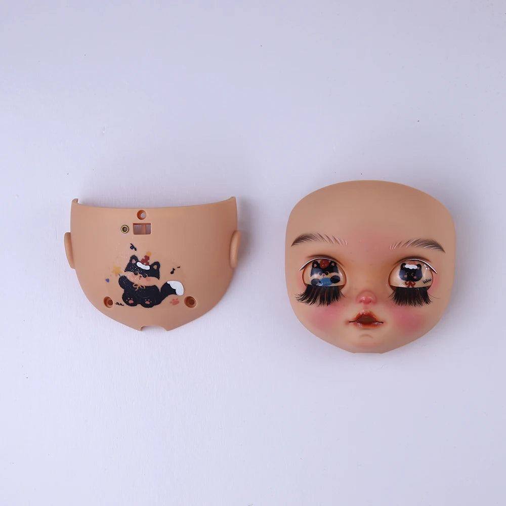 Blyth 1/6 doll hand drawn makeup face shell Blank Makeup DIY frosted face handmade