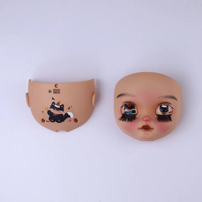 Blyth 1/6 doll hand drawn makeup face shell Blank Makeup DIY frosted face handmade