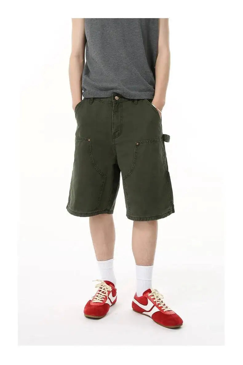 IEFB Men's Wear Knee Length Denim Shorts Summer New Multi Pocket Loose Jeans Solid Color Japanese Style Male Overalls 9C6027