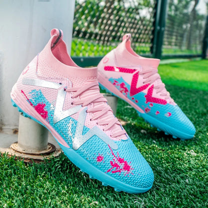 TF Soccer Boots For Adults Elastic PU Fabric Thickened Rubber Stud Base Wear Resistant Anti-slip Outdoor Turf Training Sneakers