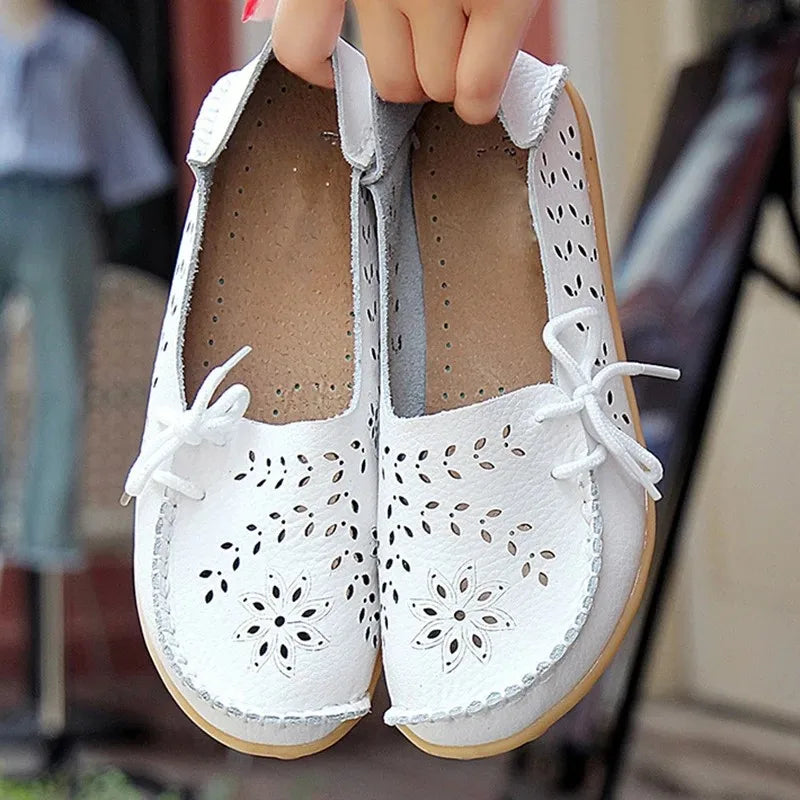 Women's Leather Ballet Flats — Hollow Slip-On Ballerina Shoes