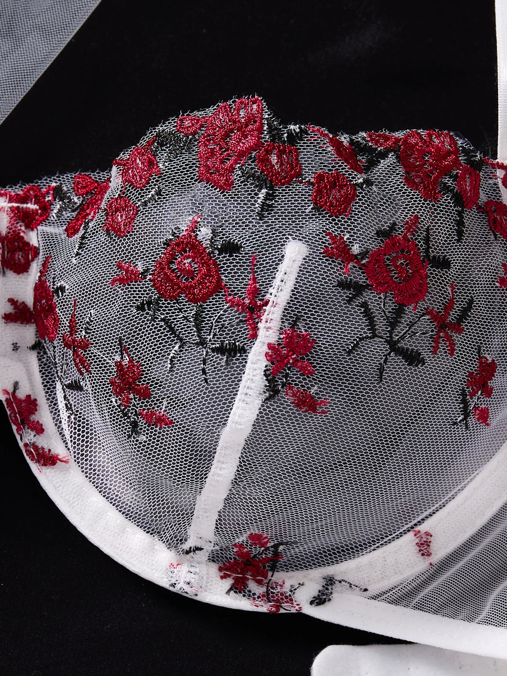White Floral Embroidered Bra & Thong Set