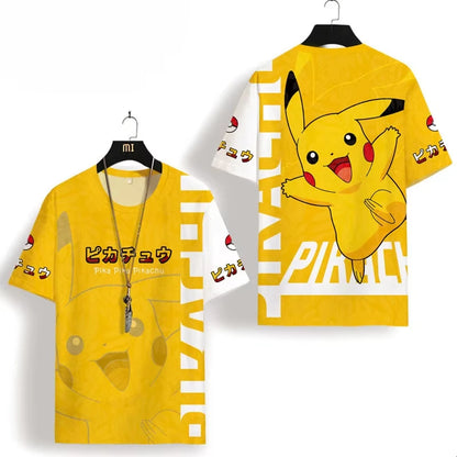 Hot Sale Bandai 2026 Anime Summer Pikachu Cartoon Printed Quick Drying Breathable Comfortable Parent Child Short Sleeve T-shirt