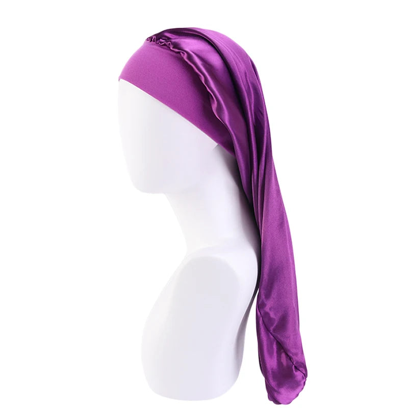 New Long Satin Bonnet Sleep Cap Women Silky Sleeping Cap With Wide Elastic Band Hair Care Turban Braids Curly Hair Natural Hair