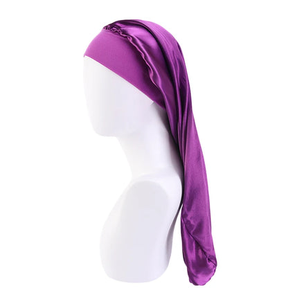 New Long Satin Bonnet Sleep Cap Women Silky Sleeping Cap With Wide Elastic Band Hair Care Turban Braids Curly Hair Natural Hair