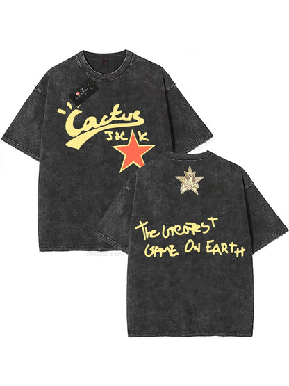 100% Cotton Oversized T Shirt For Men Women HipHop Washed T Shirts cactus jack Short Sleeve Gift Tops look mom i can fly K39