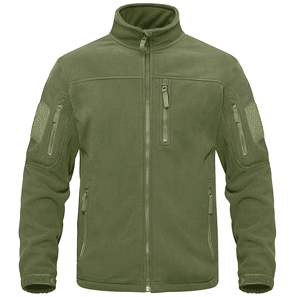 TACVASEN Full Zip Up Green Fleece Jacket Thermal Warm Work Coats Mens Zipper Pockets Jacket Hiking Training Outwear Windbreaker