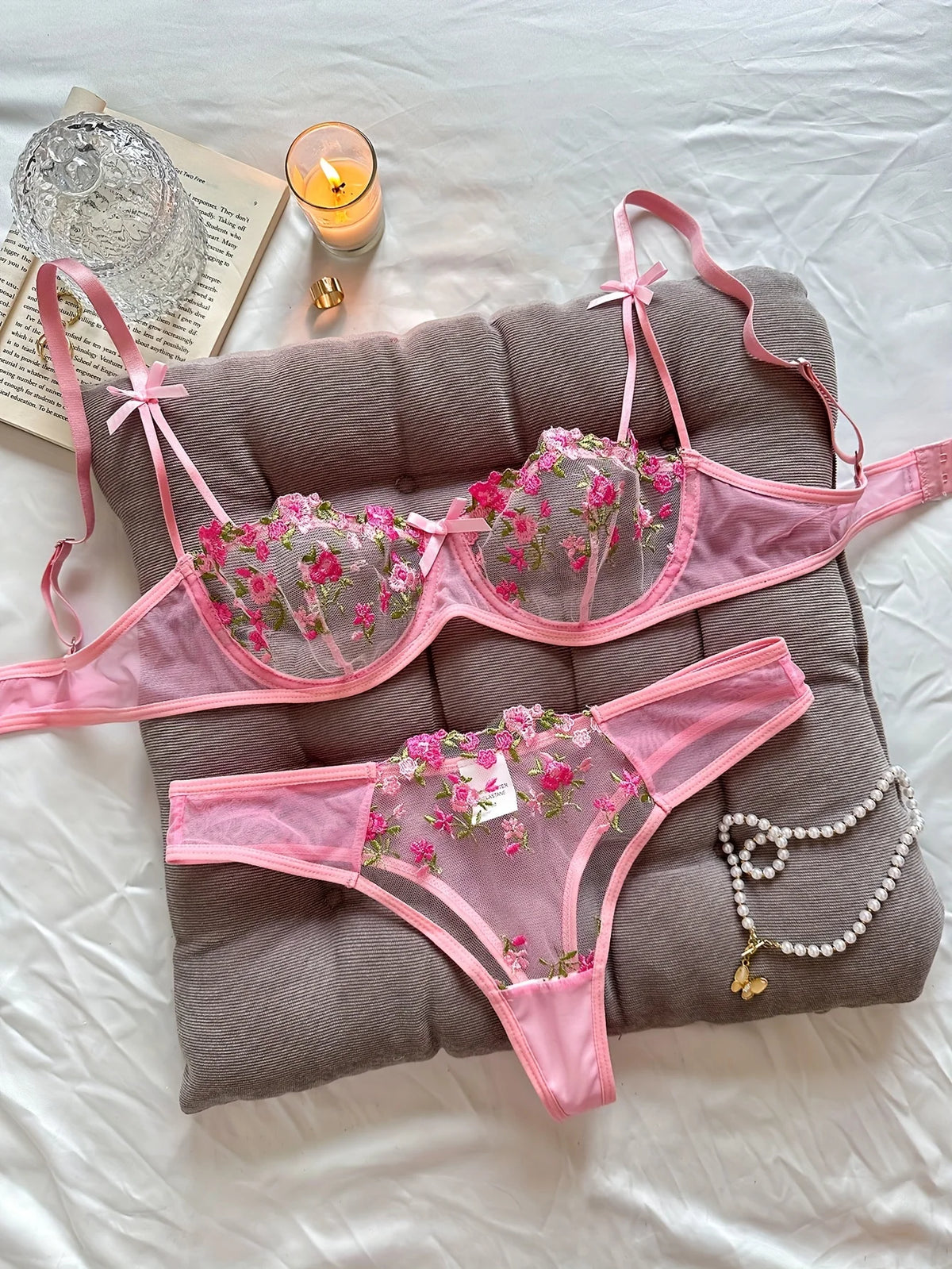 Women's Floral Embroidered Bra & Panty Set
