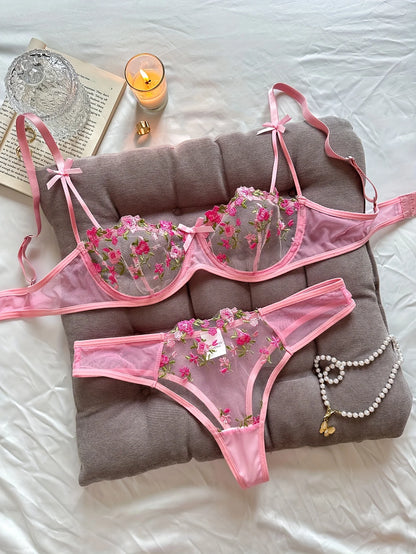 Women's Floral Embroidered Bra & Panty Set