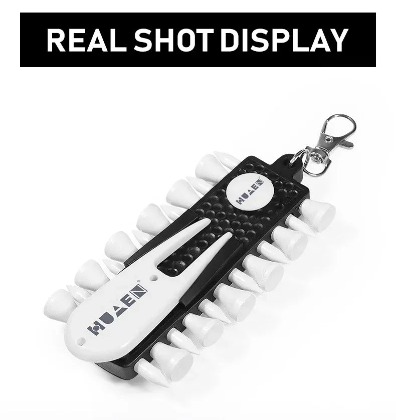 Golf Tees Rack with 12pcs Tees Green Fork and Pencil Portable Golf Accessory Storage Device TC001