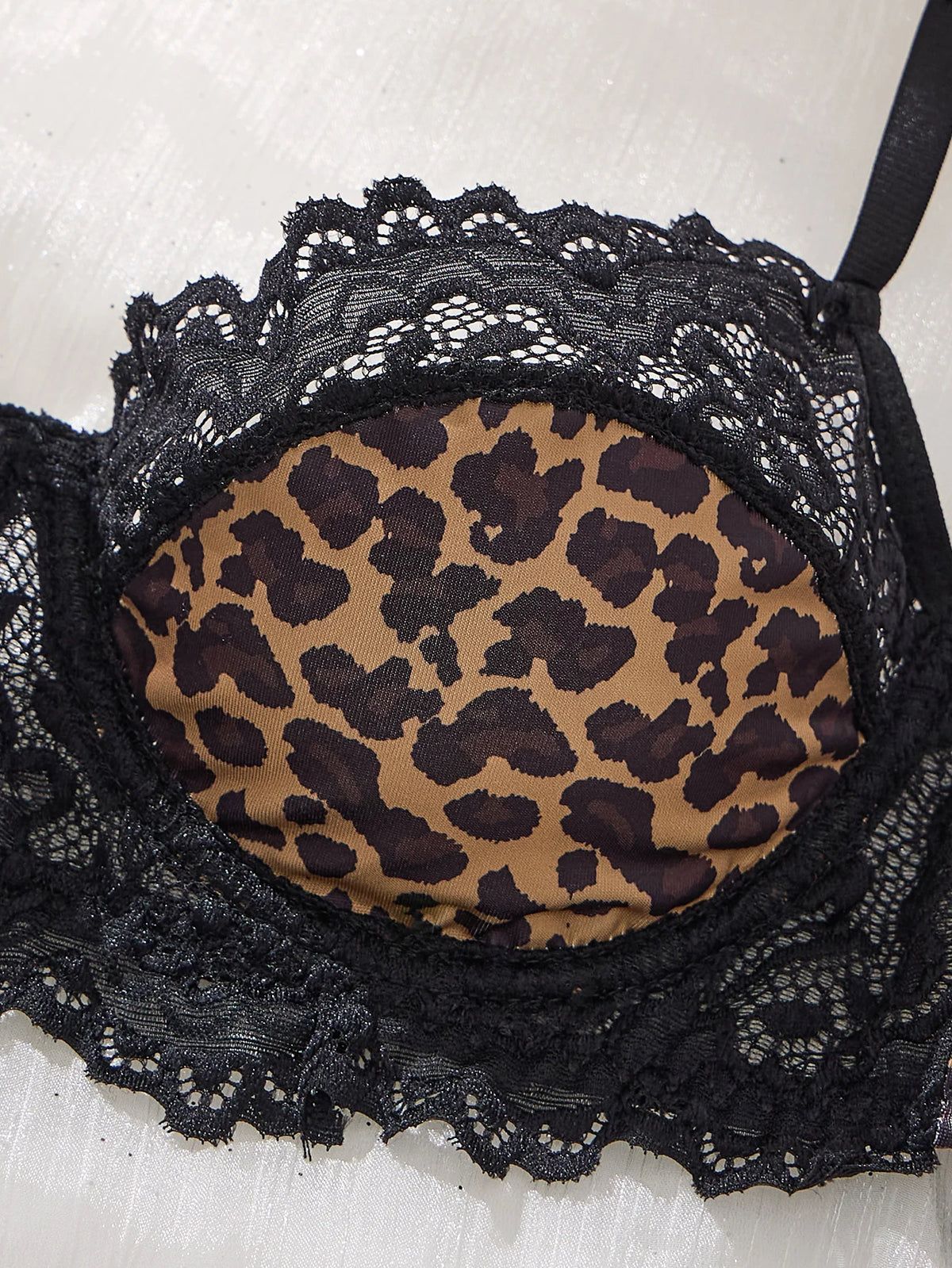 Black Leopard Lace Bra & Thong Set