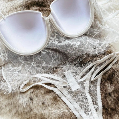 Sexy Lace Underwear Female Poly Poly Thin Soft Steel Ring up Support Anti-Sagging Collect Vice Breasts Solid Color Back Bra Set
