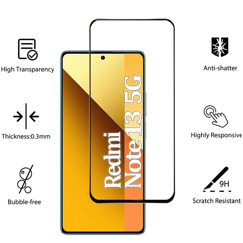 Protective Glass For Redmi Note 14 13 Pro 5G Screen Protectors Redmi Note13 12 11 10 Pro Tempered Glass & Lens Film Nota 12 Pro Plus Pelicula Cristal Templado For Redmi Note 14  Anti-Scratch Phone Front Film