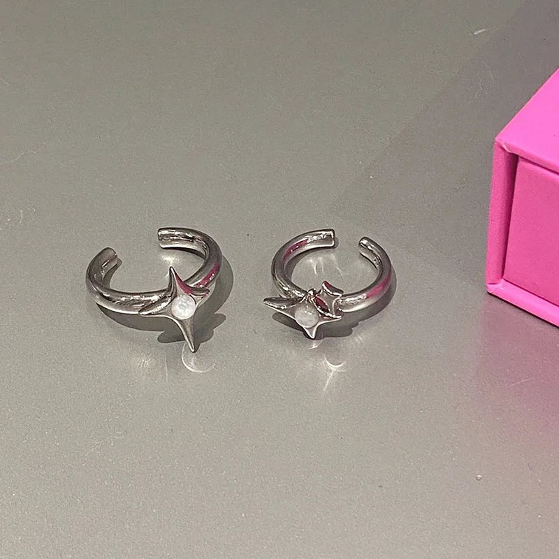 Irregular Cross Star Opal Rings Y2K Natural Stone Star Ring for Women Men Couple Rings Moonstone Zircon Ring Unisex Jewelry 2024