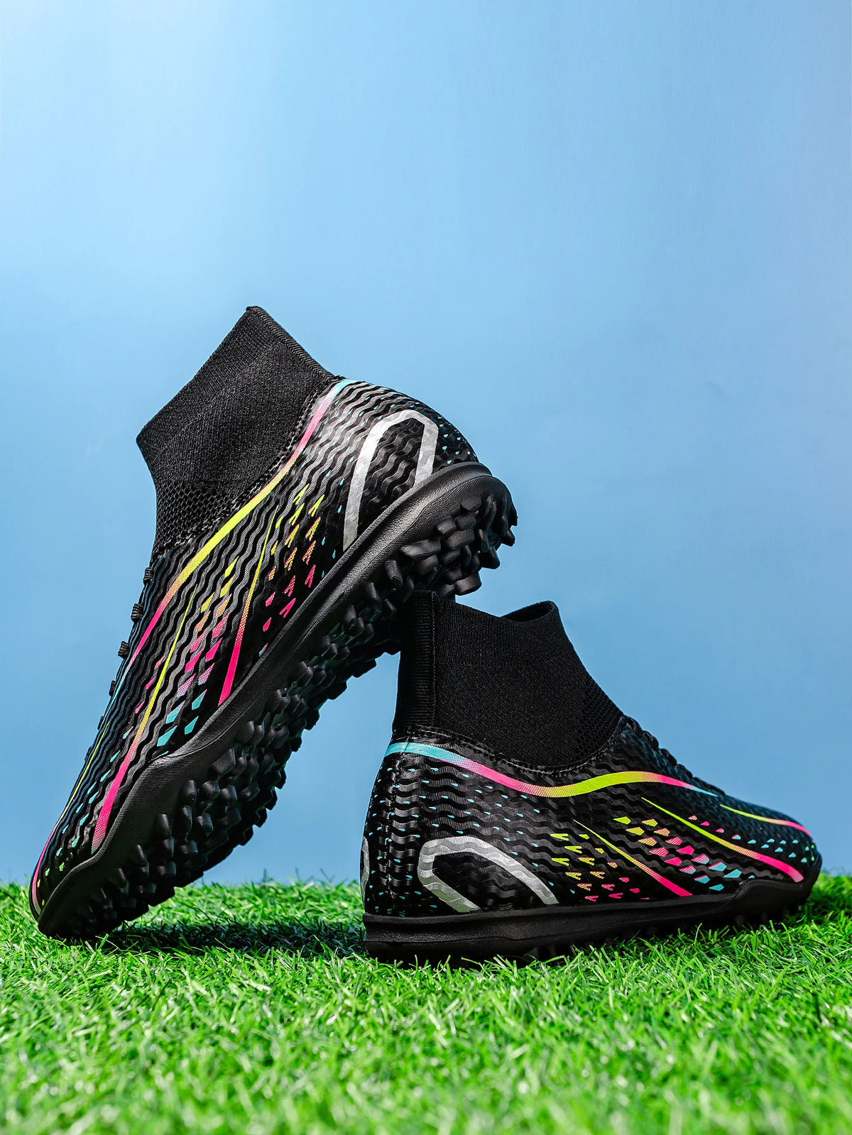 Professional Training TF Soccer Shoes for Men Women Kids PU+Fabric Breathable Wear-Resistant Rubber Sole