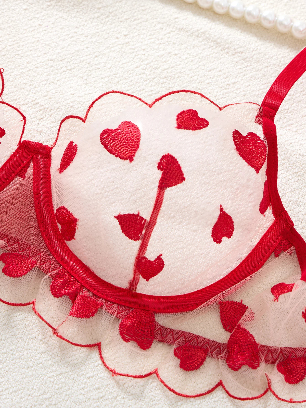 Red Heart Embroidered Lace Underwear