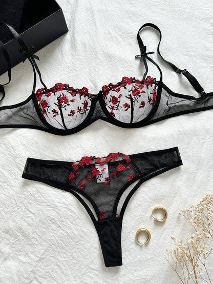 Women's Floral Embroidered Bra & Panty Set