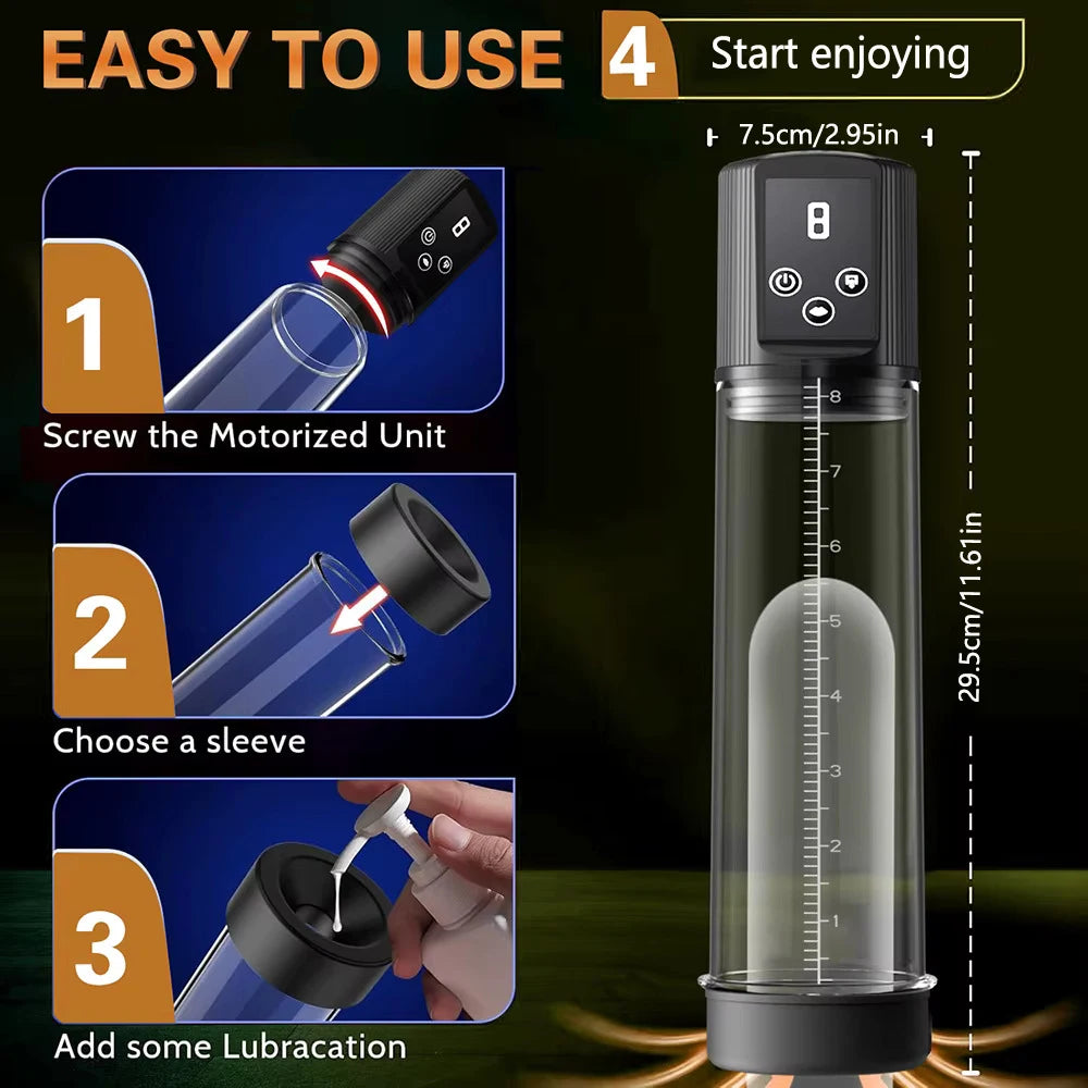 Automatic Electric Penis Vacuum Pump with 9 Suction Levels Thicken Penis Enlargement Enhance Sex Toy Masturbators for Men