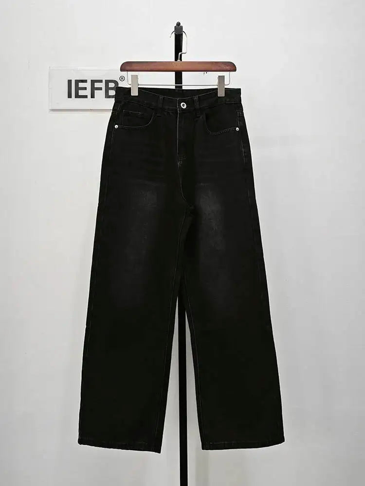 IEFB Men's Jeans New Korean Personality Straight Wide Leg Denim Pants Fashion Autumn Spring Vintage Male Trousers 9A5577