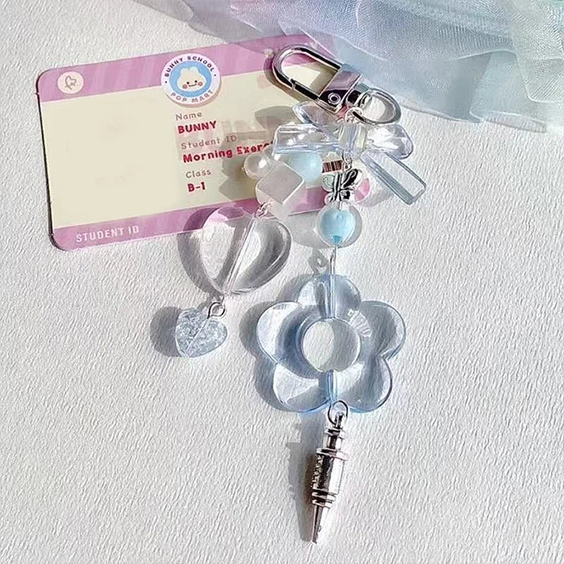 Y2K Bow Star Wing Couple Keychain Cute Blue Bowknot Heart Pendant Key Chain Purple Butterfly Beaded  Phone Charm Bag Keyring