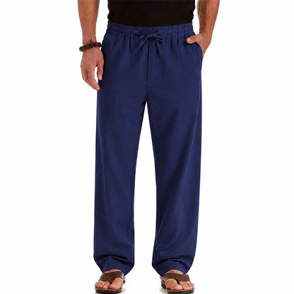 Men's Spring Summer New Cotton Linen Long Pants Vacation Hawaii Casual Trouser Straight Leg Lightweight Sweatpants