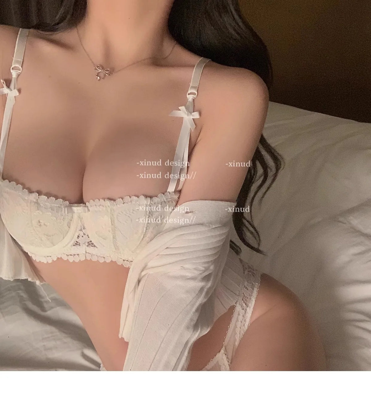 Lace Half Cup Underwear Set Summer Small Chest Gathering Soft Steel Hoop Top Support Anti Sagging Bra Underwear Two Piece Set