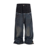 CUT-UP Double-layer Double Waist Patchwork Baggy Jeans for Men and Women Straight Casual Loose Denim Trousers Oversized