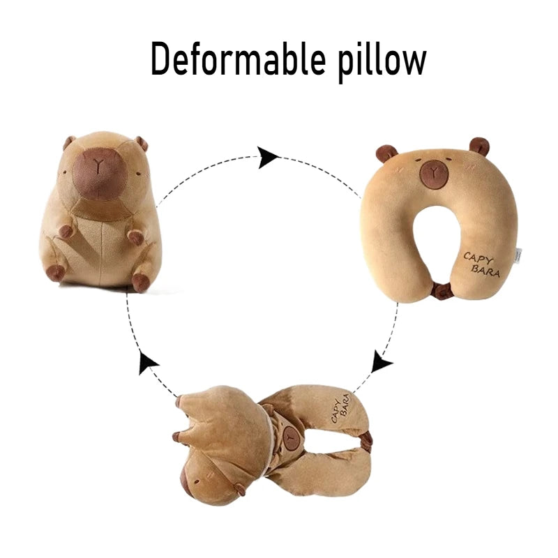 Portable Cartoon Capybara U-shaped Plush Pillow 2 in 1 Travel Neck Support Pillow Cute Plush Throw Pillow Office Chair Cushions