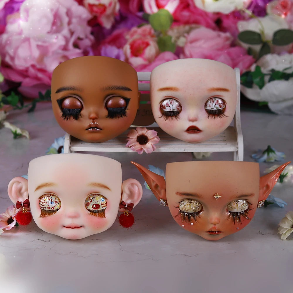 Blyth1/6 doll Hand-painted shell DIY makeup lip carving eyebrows handmade Ears